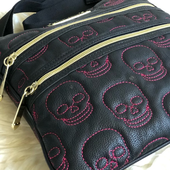 Betsey Johnson Pinkish Red Stitched Skull Crossbody bag